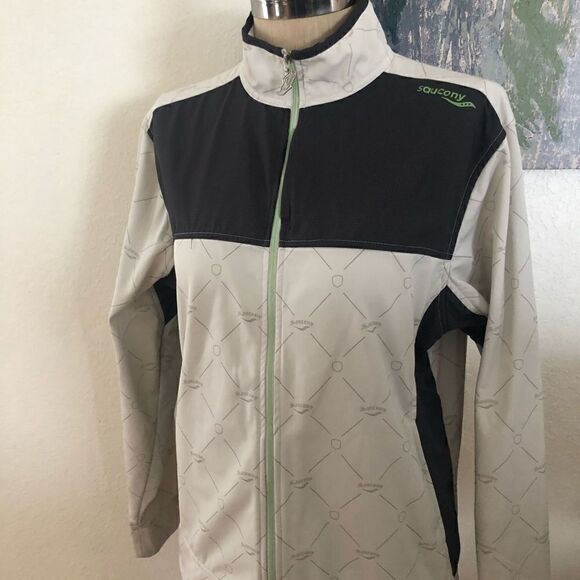 SAUCONY Tan/Gray/Green Full Zip Running Jacket - Picture 1 of 11